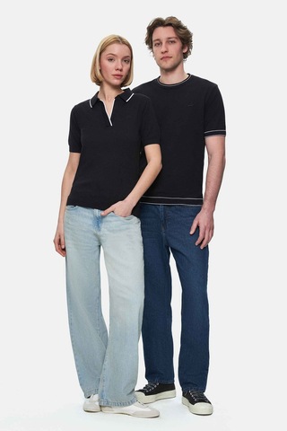 Fared Siyah Bisiklet Yaka Triko Nakışlı Standard Fit Erkek Tshirt SIYAH