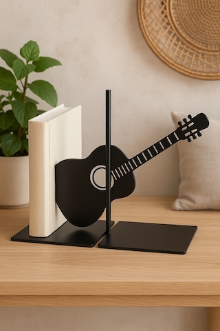 Gitar Figürlü Metal Kitap Tutucu Müzik Temalı Dekoratif Tasarım