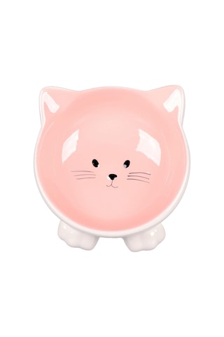 Flamingo Puzi Kedi Kulaklı Desenli Seramik Mama Ve Su Kabı Pembe 125ml