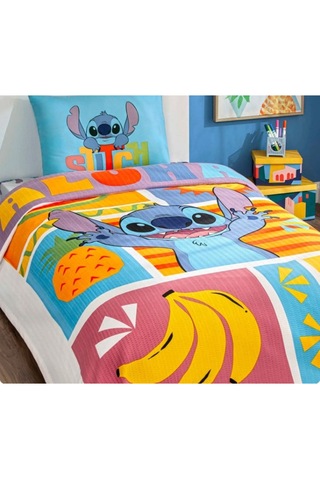Taç Lisanslı Lilo&stitch Fruit Pamuk Tek Kişilik Pike Takımı Renkli