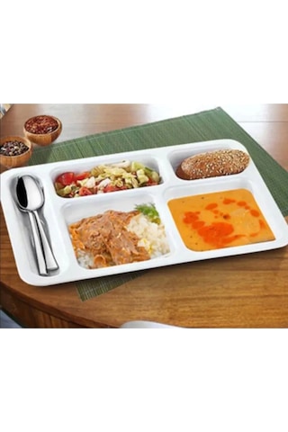 10 Adet 5 Gözlü Kırılmaz Plastik Tabldot Tabağı Beyaz Self Servis Tabildot Tabilot Tabak Beyaz