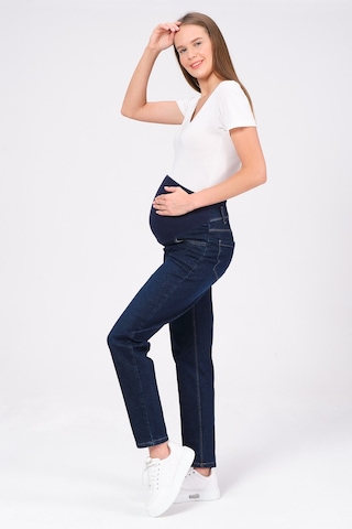 Busa Hamile Esnek Karın Bantlı Mom Fit Kot Pantolon Lacivert-lacivert