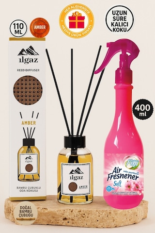Amber Bambu Çubuklu Oda Kokusu & Soft Neon Oda Spreyi 400 Ml Şık Ve Ferahlatıcı Mekan Kokusu Seti Soft
