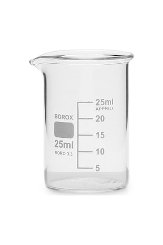 Cam Beher 25 Ml Dereceli - Kısa Form -Borox Marka Borosilikat 3.3