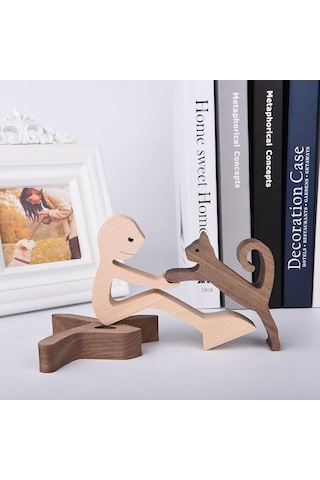 Dianziye Ahşap Köpek Aile Dekoratif Figür - İskandinav Tasarım, Doğal Dokuma, Ev Dekoru Ve Evcil Hayvan Anısı, 11x9x1.5cm