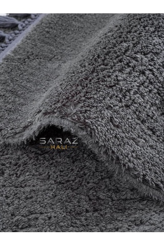 Saraz Halı Puffy Banyo Paspas 2 Li Saçaklı Yıkanabilir Antrasitantrasit Antrasit
