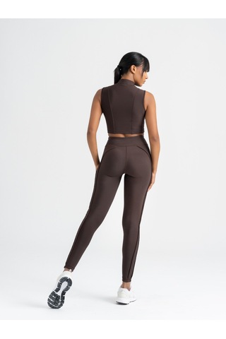 Dikişle Modellenmiş Spor Tayt Kahverengi