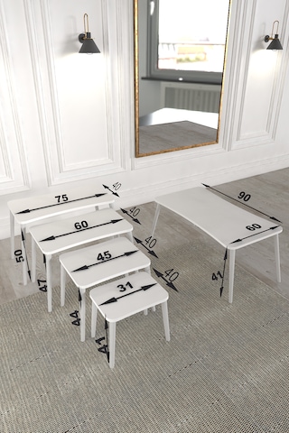 Milas 5li Orta Sehpa Ve Zigon Sehpa Sonomo Ahşap Ayaklı