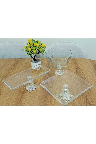 Elta Collection 3 Parça Gümüş Pasta Sunumluk Kurabiyelik Seti Gümüş
