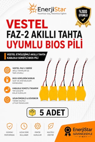 Vestel Etkileşimli Faz-2 Akıllı Tahta Cr2032 Kablolu Soketli Bios Pili 5 Adet
