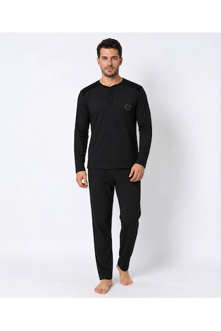 Tampap Erkek Pamuklu Penye Alt Üst Pijama Takımı Siyah