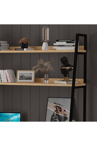 Asra Trend Metal Kitaplıklı Çalışma Masası METALKÇM01 %100 MDF Raf Üniteli Safir Meşe