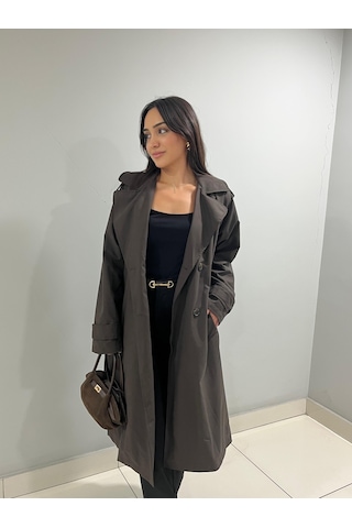 Kadın Kemerli Uzun Trençkot Su Geçirmez, Astarlı, Oversize Model Bordo
