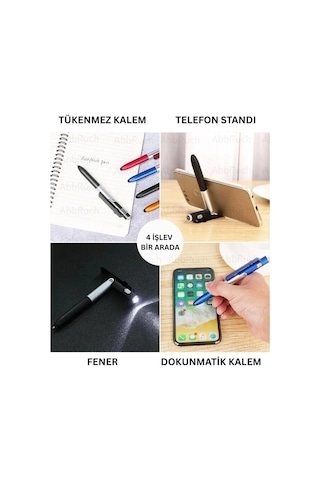 4in1 Dokunmatik Kalem Fenerli Telefon Standı Tükenmez Kalem Tablet Telefon Uyumlu Stylus Pen Çizim