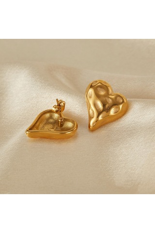 Sones Opk Ge937 1 Çift Paslanmaz Çelik Kalp Düzensiz Küpe Altın