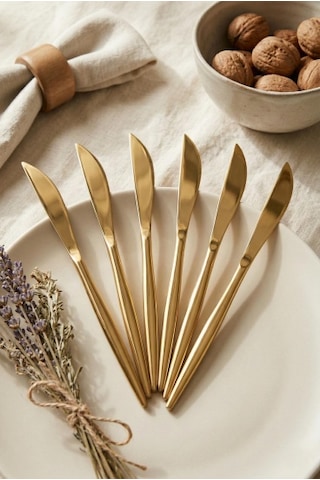 6'lı Lüks Gold Paslanmaz Çelik Yemek Bıçağı Seti 21 Cm Diğer