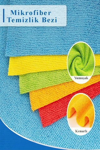 Mikrofiber Temizlik Bezi 10 Adet Renkli Mikrofiber Bez 40x40cm Mutfak Bezi Kurulama Bezi Cam Bezi Leke Tutmaz İz Bırak Çok Renkli