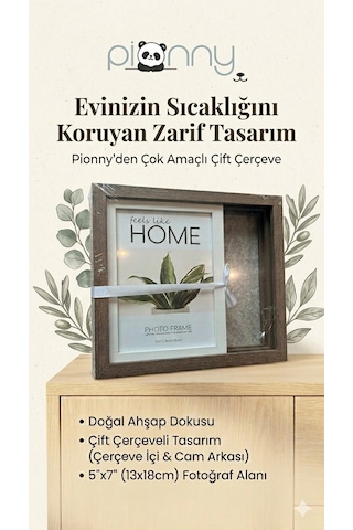 Pionny 2 Fotoğraflı Büyük Boy Sürgülü Dekoratif Ahşap Çerçeve 13x18 Cm Koyu Kahve