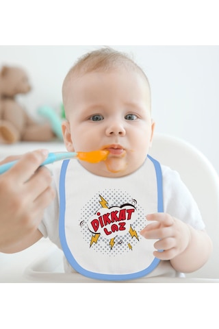 BK Kids Dikkat Laz Tasarımlı Mavi Bebek Mama Önlüğü-1