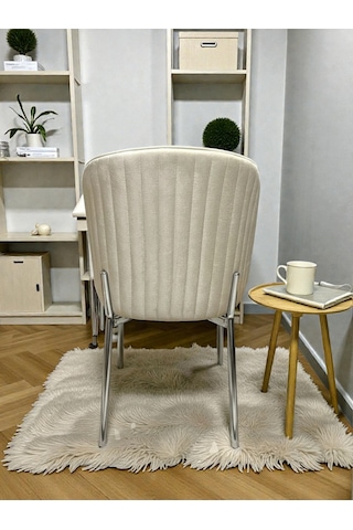 Msy Home 4 Kişilik Berya İroni Oval Masa Krom Ayak Yönsüz Kumaş Modern Ve Şık Yemek Odası Takımı 42530 Bej