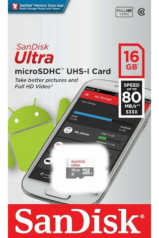 Sandisk Ultra SDSQUNS-016G-GN3MN 16 GB MicroSDHC Class 10 UHS-I Hafıza Kartı