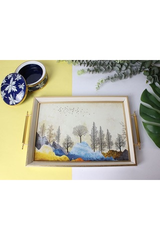 1025 Krem Tepsi 50x31x4 Cm Çok Renkli