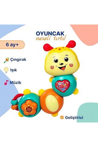Renkli Şirin Tırtıl Bebek Aktivite Oyuncağı - Çıngırak Ses Çıkaran Melodili, Aydınlatmalı Öğretici Zeka Geliştirici Yenidoğan 6 Ay+