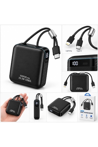 Xiaomi Poco F2 Pro Uyumlu 10000 Mah Mini Powerbank Dijital Göstergeli Taşınabilir Şarj Cihazı Siyah