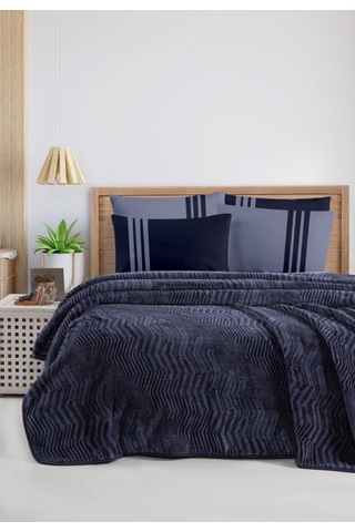 İspanyol Battaniyeli Krep Nevresim Takımı Lacivert