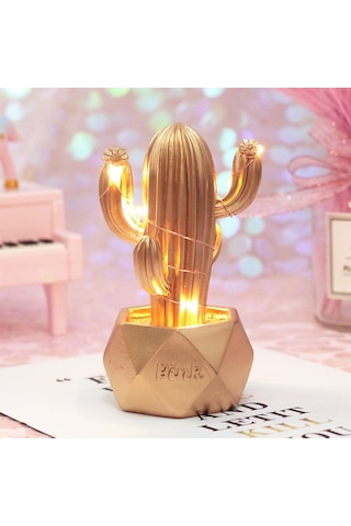 Buffer Led Işıklı Sevimli Kaktüs Dekoratif Masa Lambası Mini Biblo Gece Lambası-gold Renkli 26216302