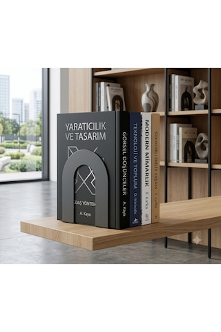 Dekoratif Metal Kitap Tutucu 2 Li Set Kitaplık Düzenleyici Aksesuar Siyah Kitap Düzenleyici