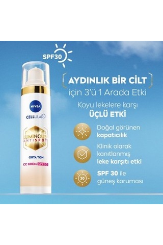 Koyu Leke Karşıtı Cc Yüz Kremi 40ml, Güneş Koruyucu İle 00