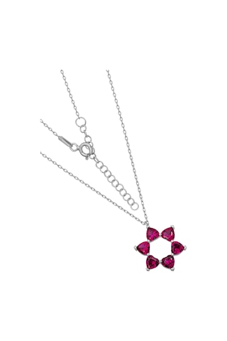Aşkın Fısıltısı 45 + 5 Cm Uzatmalı Zincir Ruby Kalp Taşlı 925 Ayar Gümüş Kolye Gümüş