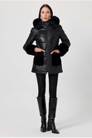Natalina Siyah Deri Mont Siyah