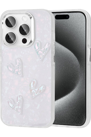 Nourthkiingdom Apple Uyumlu iPhone 15 Pro Kabartma Figürlü Parlak Nrtk Eralli Silikon Kılıf-kalp Kalp