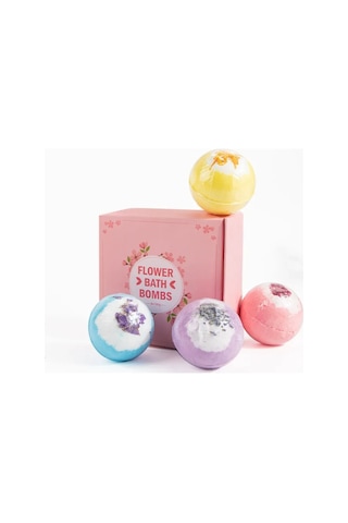 Hangfox Kuru Çiçekli Banyo Tuzu Topları 4'lü Set - Zengin Köpük, Rahatlatıcı Bakım, Ev Kullanıma Uygun Hediye Paketi
