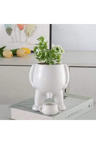 Wezone 19x12x12 Cm Beyaz Seramik Süs Bitki Saksısı - Su Verme Özelliği İle Ev Ve Bahçe Dekoru