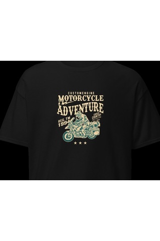 Wildstyle Motorcycle Adventure Motosiklet Macera Vintage Yol Baskılı Unisex Bisiklet Yaka Pamuklu Tişört - Siy