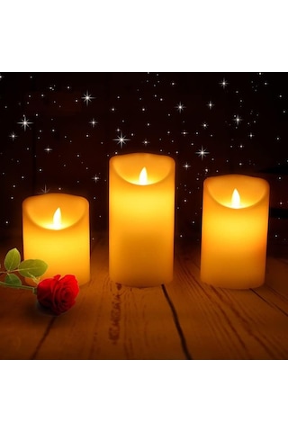 Alev Efektli Vıp Deluxe 14 Lü Set Işıklı Mum Gün Işığı Led Titrek Yanan Led Mum Büyük Orta Küçük Mum Renkli