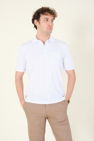 Giyim Dünyası Erkek Süprem Kumaş Cepli Polo Yaka T-shirt Beyaz 001