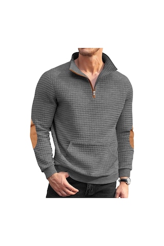 Amazon Sonbahar Ve Kış Rahat Ceket Tk Jakarlı Küçük Kare Nakış Patchwork Amerikan Henry Dik Yaka Kazak Erkekler İçin Koyu Gri