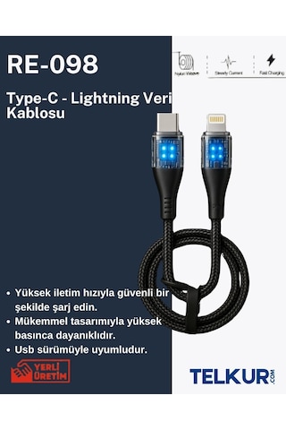 Ferro Reshurk Re-098 Type-c & Lightning Silikon Uclu Ledli 1000cm 30w Hızlı Data - Şarj Hasır Kablo