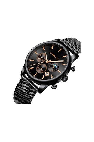 Erkekler Moda Sıradan Saatler Otomatik Tarih Kronografı Erkekler Güzel İş Saatleri Su Geçirmez 30m Tam Çelik Kuvars İle Örgü Kayış Mavi