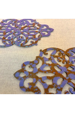 Uretti - Gülin 6449 - Ebru Sanatı İle Elde Yapılmış Lazer Kesim Keçe Supla 2li Takım 40cm - Mavi Mavi