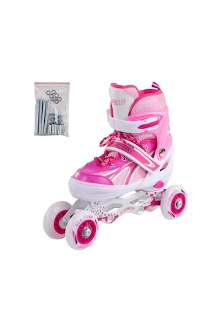 F-sports Pembe Ayarlabilir 2+2 Işıklı Metal Alıştırma Pateni Çanta Pembe