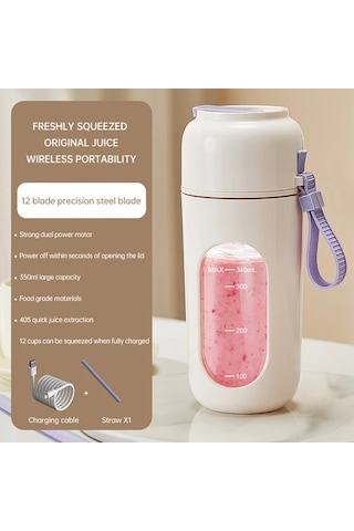 Elmpaly Mor Portatif Çok Fonksiyonlu Kablosuz Usb Meyve Sıkacağı 12 Bıçaklı Hızlı Karıştırma