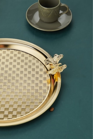 Cooker Kelebekli Yuvarlak Sunum Tepsisi 25 Cm Gold