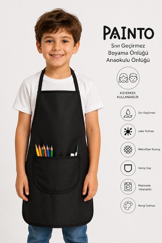Painto Sıvı Geçirmez Boyama Önlüğü Anaokulu Önlüğü Sıvı Geçirmez Resim Önlüğü Siyah