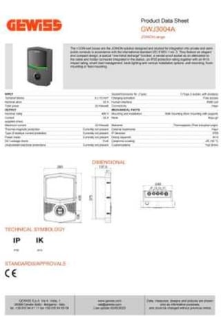 Gewiss 7.4 KW T2S GWJ3002A Elektrikli Araç Şarj İstasyonu