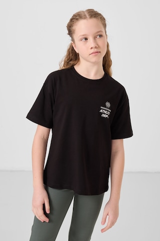 Siyah Pamuklu O Yaka Oversize Fit Baskılı Kız Çocuk T-shirt - 75178 Siyah